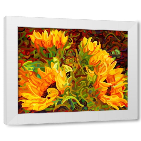 Four Sunflowers White Modern Wood Framed Art Print by Budan, Mandy