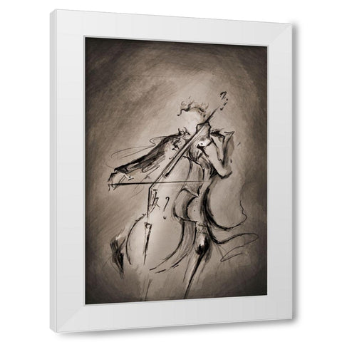 The Cellist White Modern Wood Framed Art Print by Allante, Marc