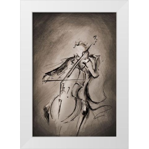 The Cellist White Modern Wood Framed Art Print by Allante, Marc