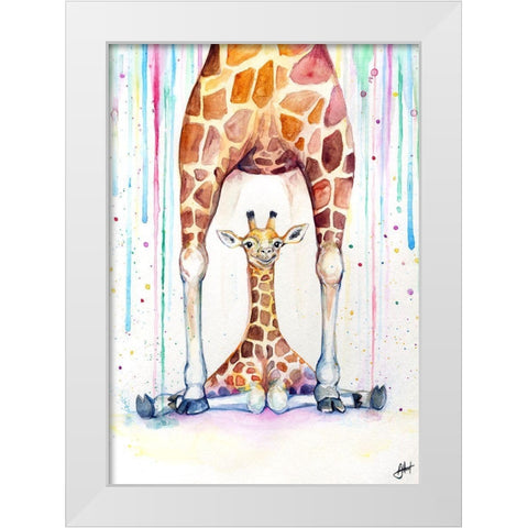 Gorgeous Giraffes (Rain) White Modern Wood Framed Art Print by Allante, Marc