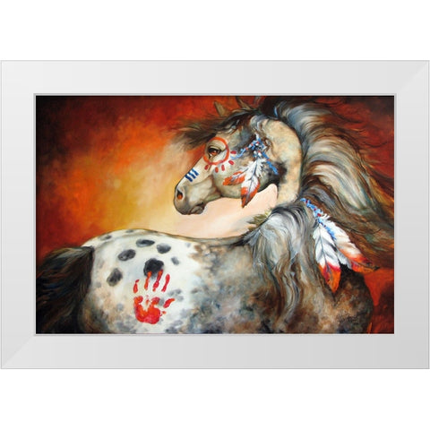 4 Feathers Indian War Pony White Modern Wood Framed Art Print by Baldwin, Marcia
