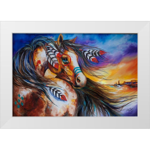5 Feathers Indian War Horse White Modern Wood Framed Art Print by Baldwin, Marcia
