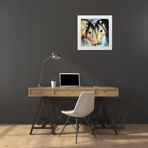 Buckskin Friends White Modern Wood Framed Art Print by Baldwin, Marcia