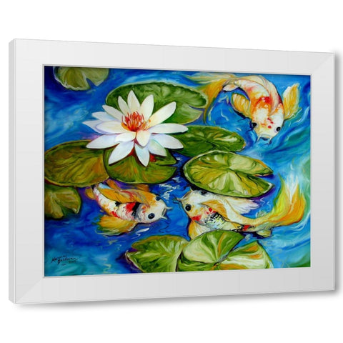 Dance Of The Koi 2 White Modern Wood Framed Art Print by Baldwin, Marcia