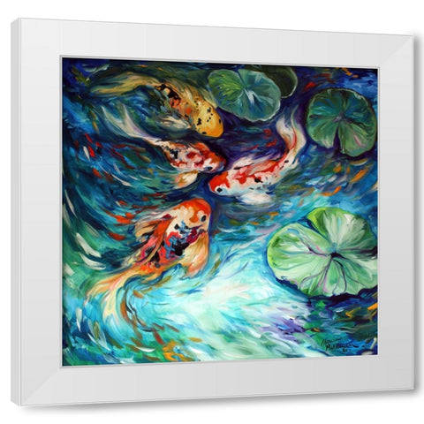 Dancing Colors Koi White Modern Wood Framed Art Print by Baldwin, Marcia