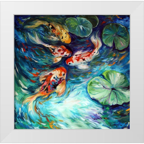 Dancing Colors Koi White Modern Wood Framed Art Print by Baldwin, Marcia
