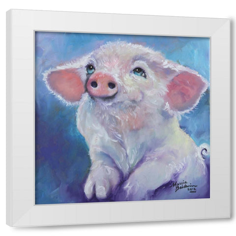 Feed Me Little Pink Piglet White Modern Wood Framed Art Print by Baldwin, Marcia