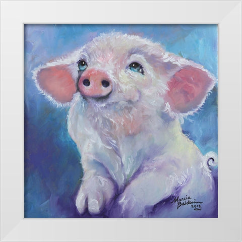 Feed Me Little Pink Piglet White Modern Wood Framed Art Print by Baldwin, Marcia