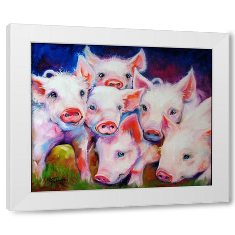 Half Dozen Piglets White Modern Wood Framed Art Print by Baldwin, Marcia