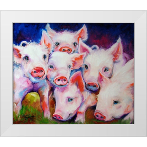 Half Dozen Piglets White Modern Wood Framed Art Print by Baldwin, Marcia