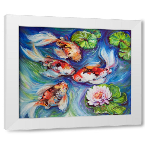 Happiness Koi Dance White Modern Wood Framed Art Print by Baldwin, Marcia