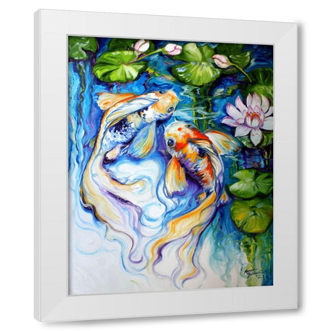 Koi Koi And Lily White Modern Wood Framed Art Print by Baldwin, Marcia