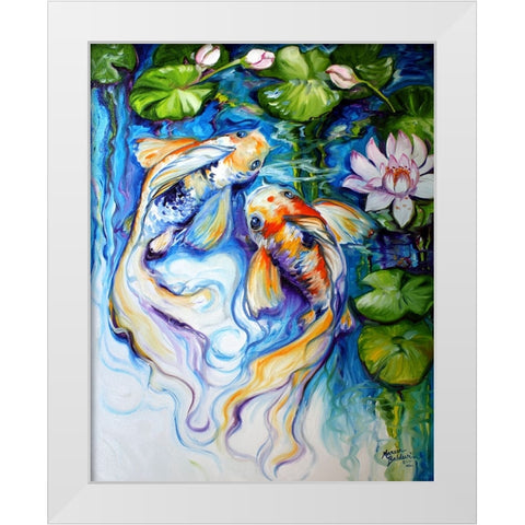 Koi Koi And Lily White Modern Wood Framed Art Print by Baldwin, Marcia