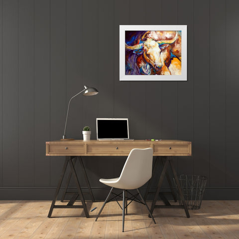 Power Longhorn Abstract White Modern Wood Framed Art Print by Baldwin, Marcia