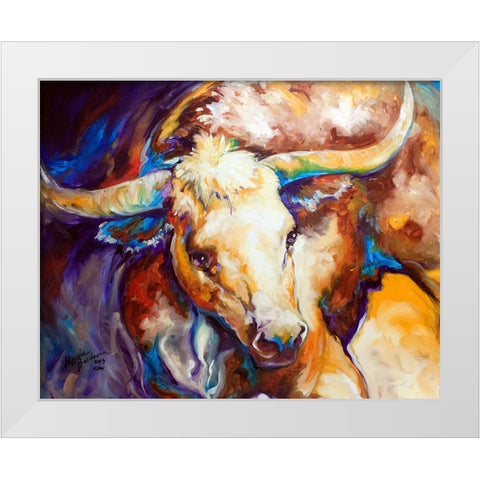 Power Longhorn Abstract White Modern Wood Framed Art Print by Baldwin, Marcia