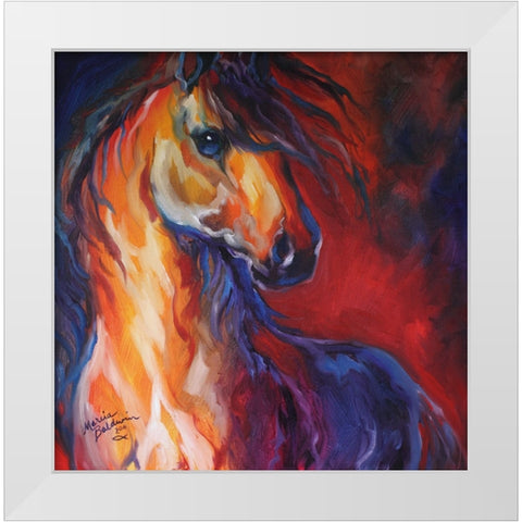 Stallion Red Dawn White Modern Wood Framed Art Print by Baldwin, Marcia