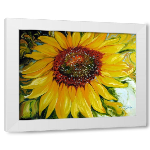 Sundown Sunflower White Modern Wood Framed Art Print by Baldwin, Marcia