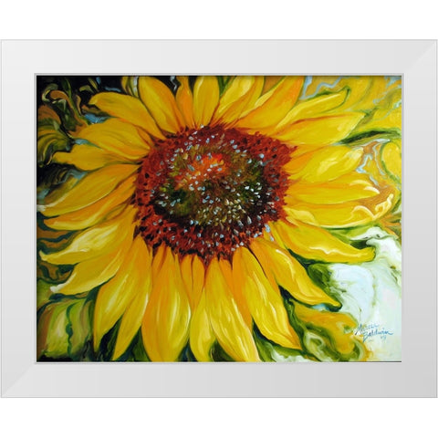 Sundown Sunflower White Modern Wood Framed Art Print by Baldwin, Marcia