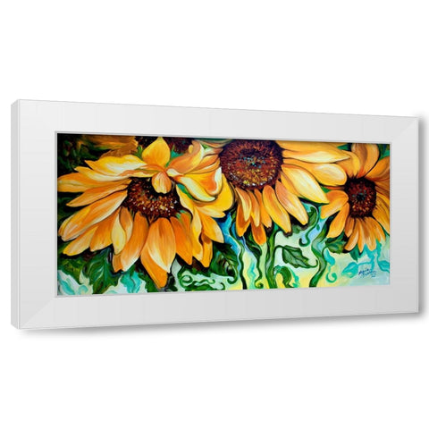 Sunflower Dance White Modern Wood Framed Art Print by Baldwin, Marcia