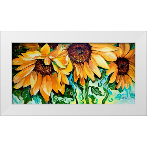 Sunflower Dance White Modern Wood Framed Art Print by Baldwin, Marcia