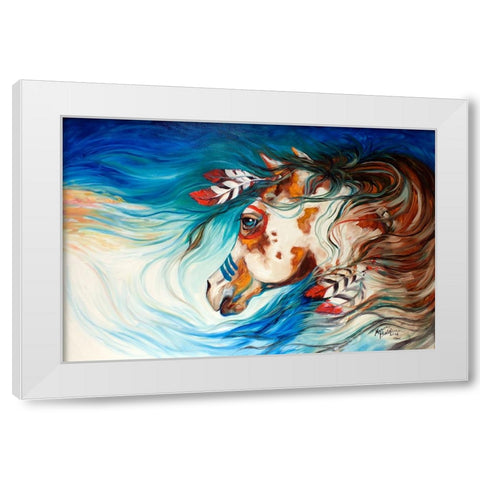 The Drifter Indian War Horse White Modern Wood Framed Art Print by Baldwin, Marcia