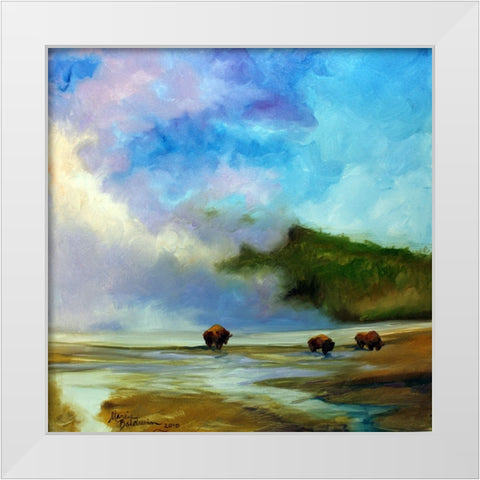 Yellowstone Buffalo Landscape White Modern Wood Framed Art Print by Baldwin, Marcia