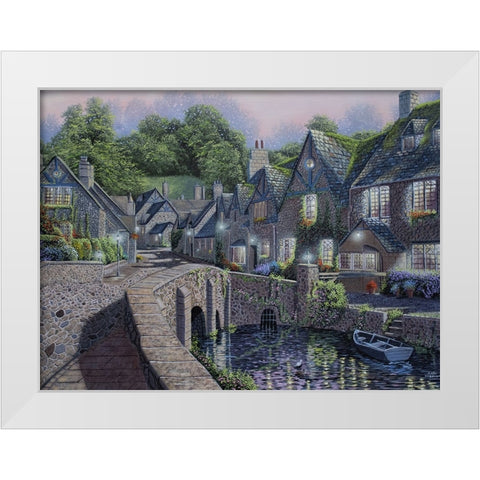 Lamp Light Village White Modern Wood Framed Art Print by Harvill, Marc