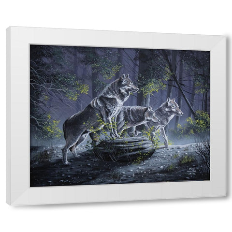 Wolf Pack White Modern Wood Framed Art Print by Harvill, Marc