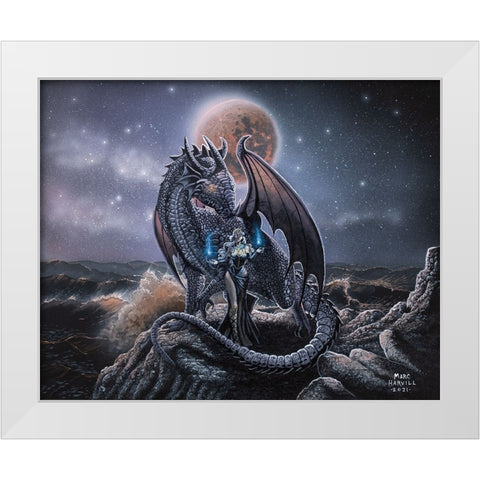Sorcerous and Blood Moon Dragon White Modern Wood Framed Art Print by Harvill, Marc