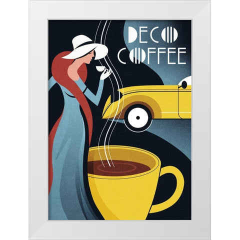 Art Deco Coffee White Modern Wood Framed Art Print by Wickstrom, Martin