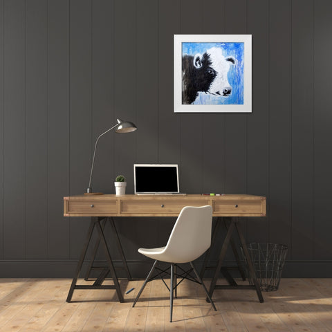 Black and White Cow White Modern Wood Framed Art Print by Wickstrom, Martin