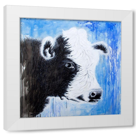 Black and White Cow White Modern Wood Framed Art Print by Wickstrom, Martin