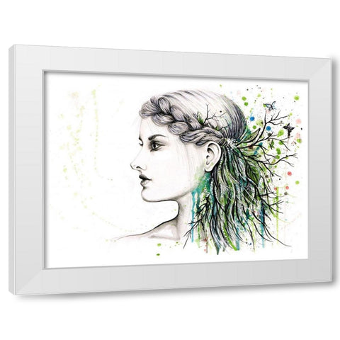 Forest Lover Girl Portrait White Modern Wood Framed Art Print by Wickstrom, Martin