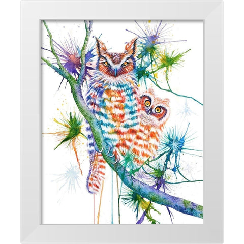 Momma and Baby Owl White Modern Wood Framed Art Print by Wickstrom, Martin