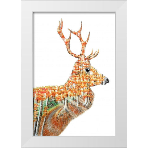 Spirit of the Forest Deer Landscape White Modern Wood Framed Art Print by Wickstrom, Martin