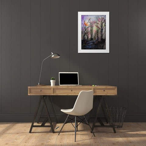 Black Cat In Forest White Modern Wood Framed Art Print by Wickstrom, Martin