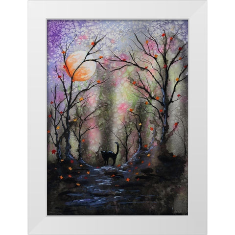 Black Cat In Forest White Modern Wood Framed Art Print by Wickstrom, Martin