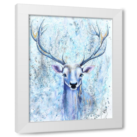 Blue Spirit Deer White Modern Wood Framed Art Print by Wickstrom, Martin