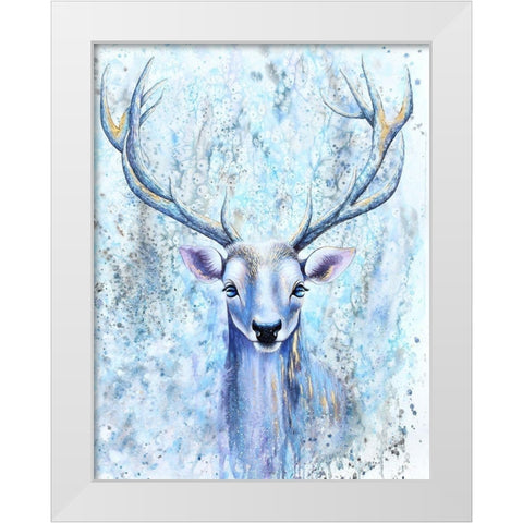 Blue Spirit Deer White Modern Wood Framed Art Print by Wickstrom, Martin