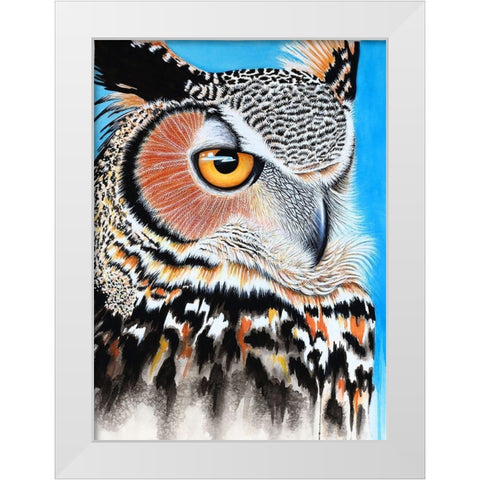 Great Horned Owl Eye White Modern Wood Framed Art Print by Wickstrom, Martin
