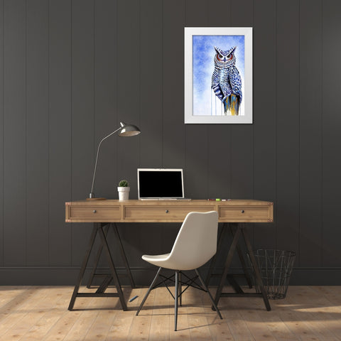 Great Horned Owl In Blue White Modern Wood Framed Art Print by Wickstrom, Martin