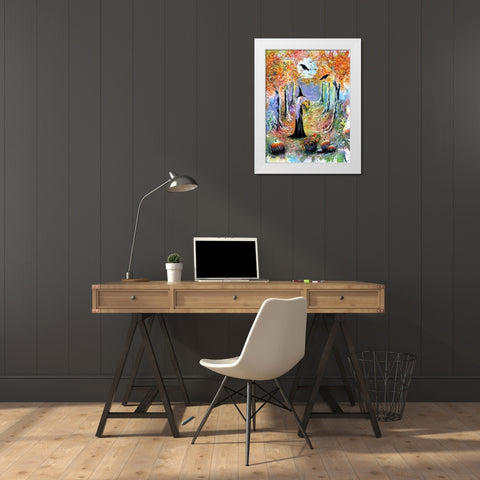 Autumn Witch White Modern Wood Framed Art Print by Wickstrom, Martin