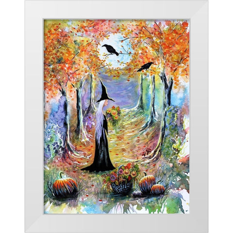Autumn Witch White Modern Wood Framed Art Print by Wickstrom, Martin