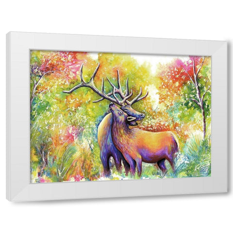 Elk Love White Modern Wood Framed Art Print by Wickstrom, Martin