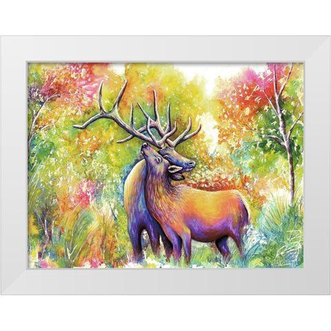 Elk Love White Modern Wood Framed Art Print by Wickstrom, Martin