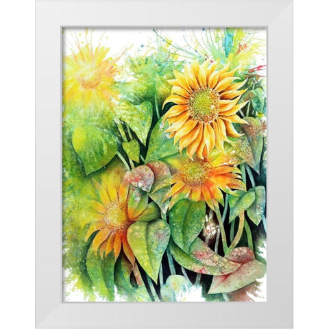 Sunflowers White Modern Wood Framed Art Print by Wickstrom, Martin