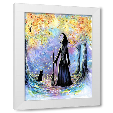 Witch and Black Cat White Modern Wood Framed Art Print by Wickstrom, Martin