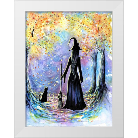 Witch and Black Cat White Modern Wood Framed Art Print by Wickstrom, Martin
