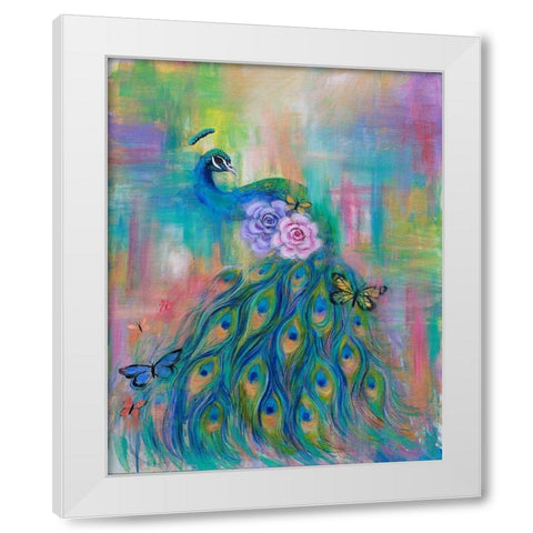 Rainbow Peacock White Modern Wood Framed Art Print by Wickstrom, Martin