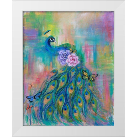 Rainbow Peacock White Modern Wood Framed Art Print by Wickstrom, Martin